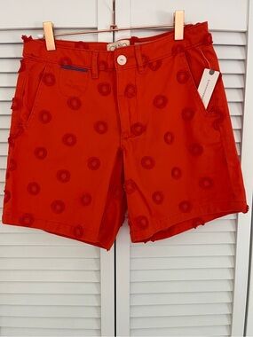 NWT Anthropologie Chino Shorts W27 Orange Embroidered Eyelet Boho Relaxed Fit
